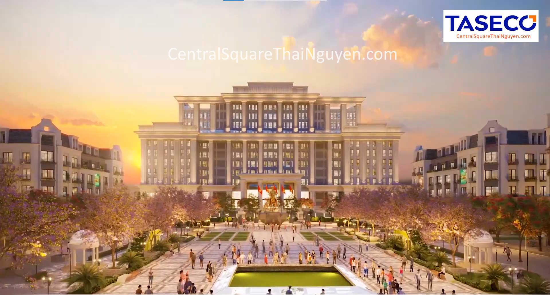 Phối cảnh về chiều muộn Central Square Thái Nguyên với trục phố đi bộ 330m