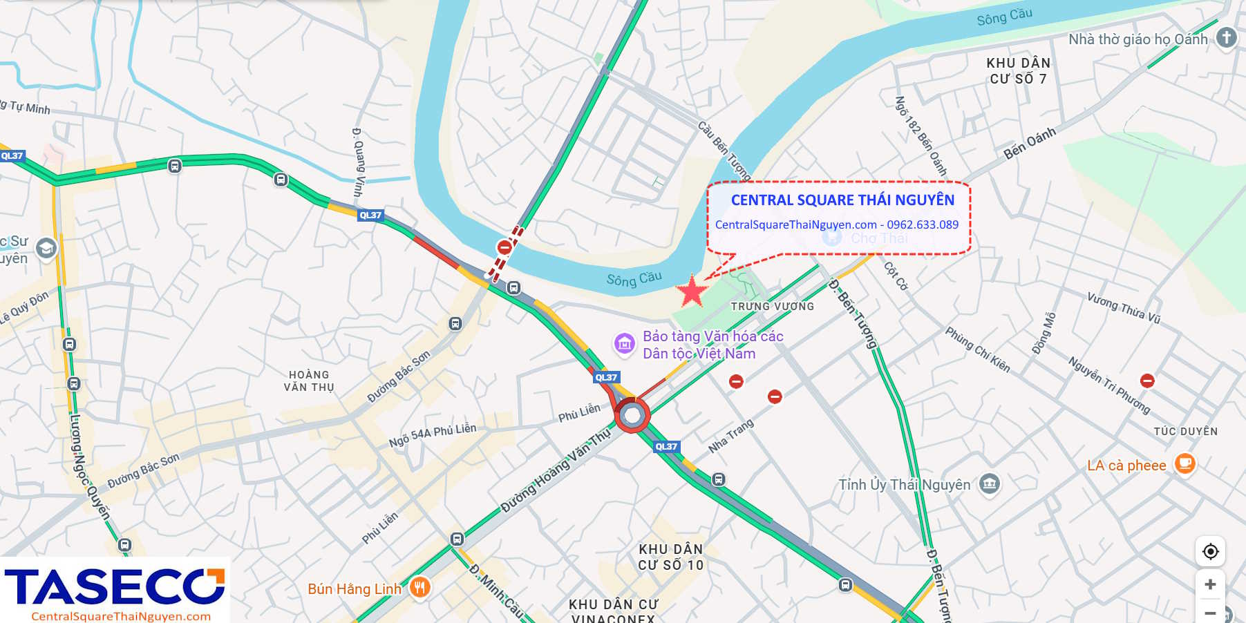Vị trí Central Square Thái Nguyên – Lõi thương mại ven Sông Cầu và quảng trường Võ Nguyên Giáp