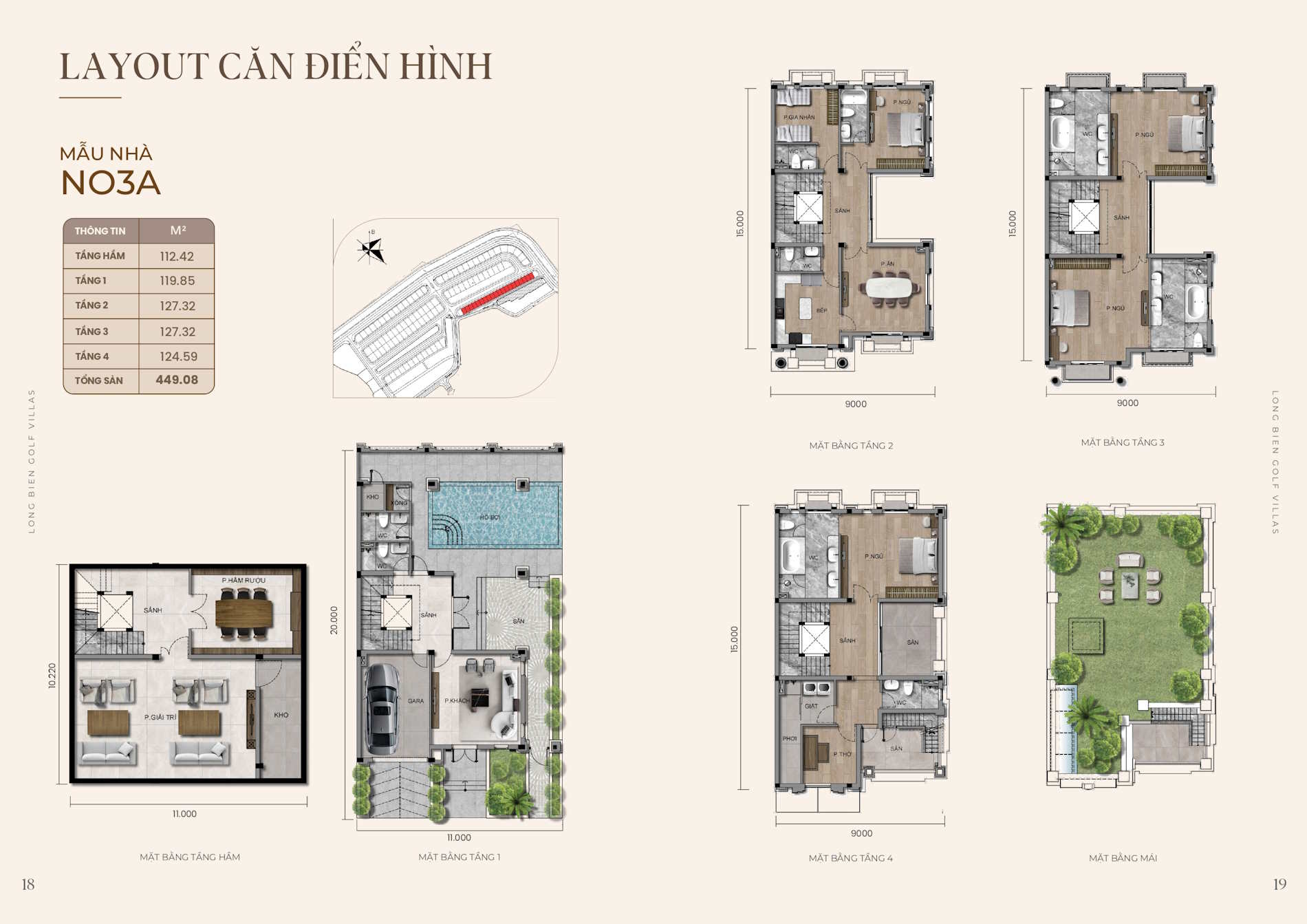 Mặt bằng thiết kế biệt thự NO3A Long Biên Golf Villas