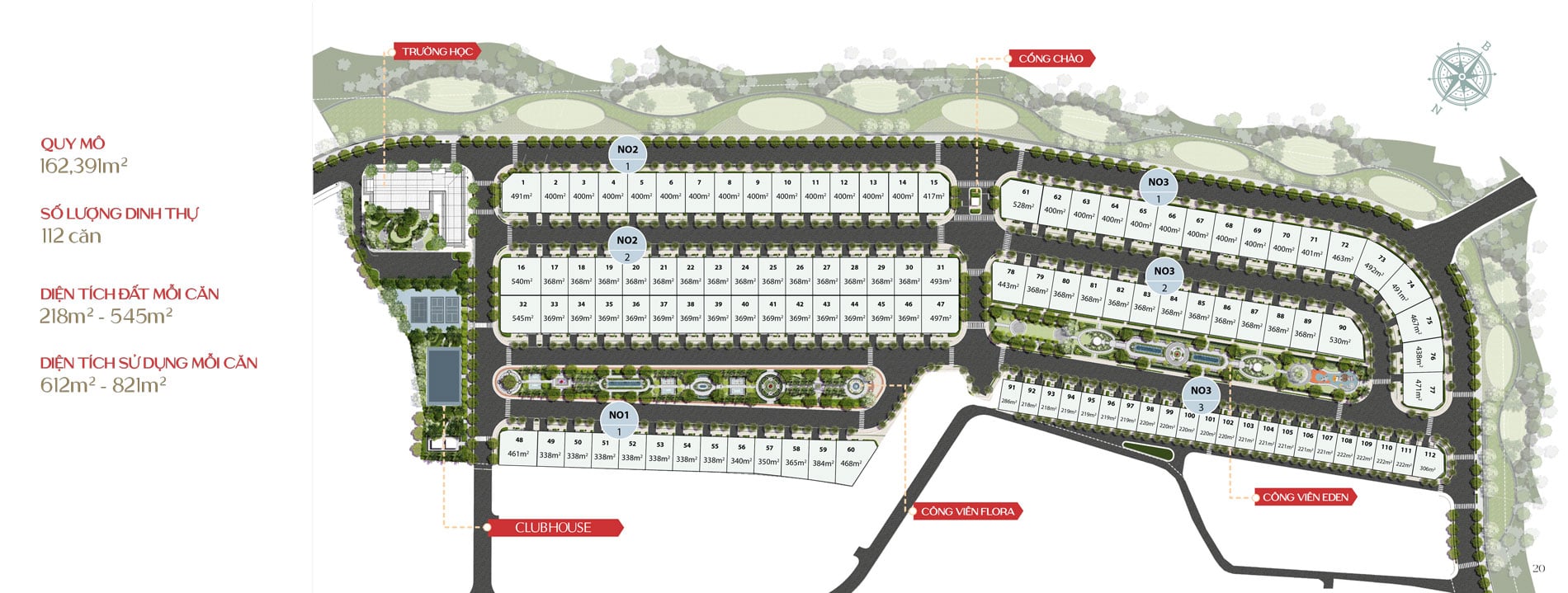 Mặt bằng tổng thể Long Biên Golf Villas - nhóm NO1 NO2 NO3